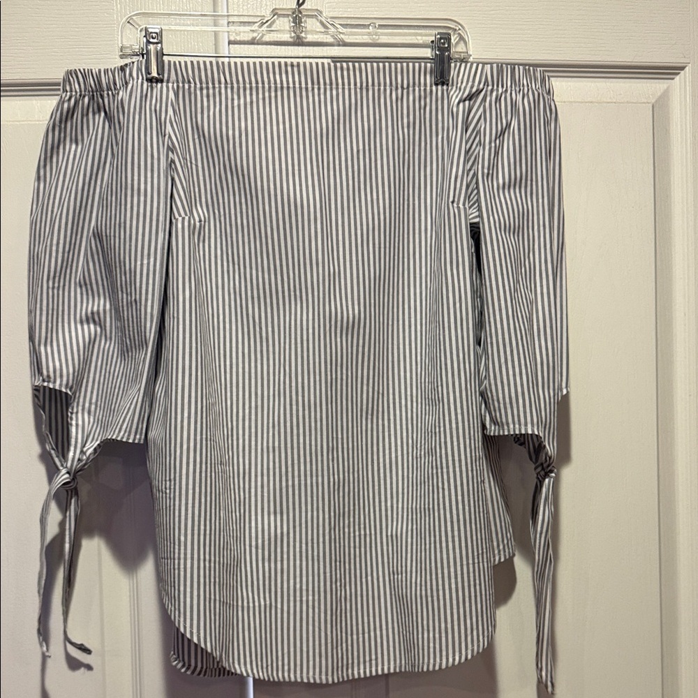 Striped Off-Shoulder Blouse with arm ties